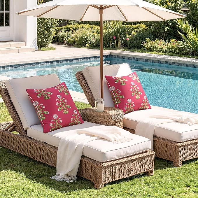 MIULEE Floral Outdoor Pillows Covers with Inserts 18x18 Hot Pink | Set of 2 Waterproof Decorative Throw Pillows with Piping,Vintage Fade Resistant, Patio Furniture Summer Garden Couch Sofa
