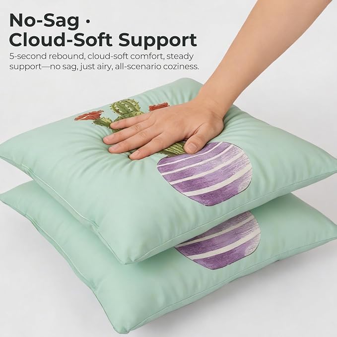 Volans 18" x 18" Outdoor Throw Pillows with Inserts, Water Resistant Decorative Lumbar Pillows for Backyard, Bed, Couch, and Patio Furniture, 4 Pcs, Cactus