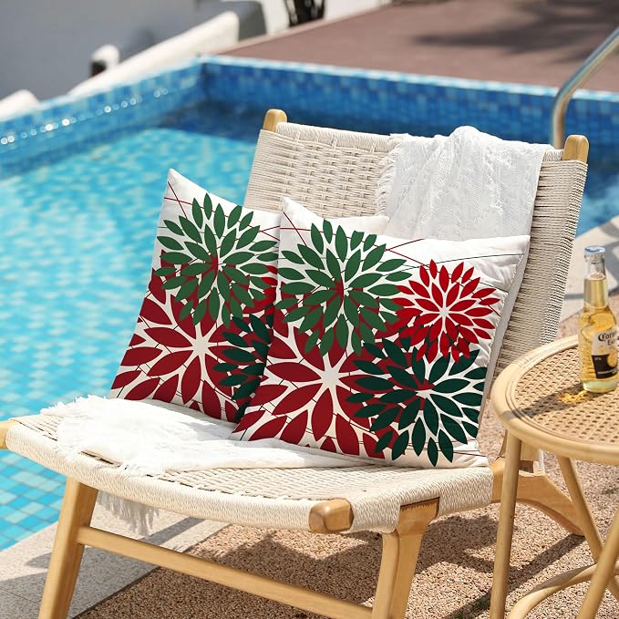 DFXSZ Pack of 2 Outdoor Waterproof Throw Pillow Covers 18x18 Red Green | Polyester Colorful Spring Summer Floral Decorative Cushion Cases(NO INSERT),For Couch Patio Funiture Garden Home Decor