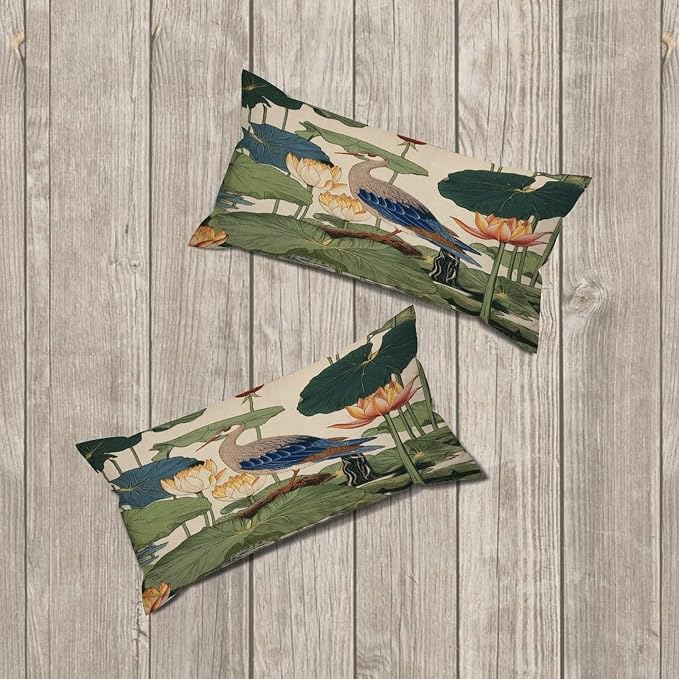 Zipped Pillow Cases for Home Decor Chinese Pond Bird Throw Pillow Cover Set of 2 Farmhouse Cushion Cover Cases for Living Room Club Home Decor 12x24in