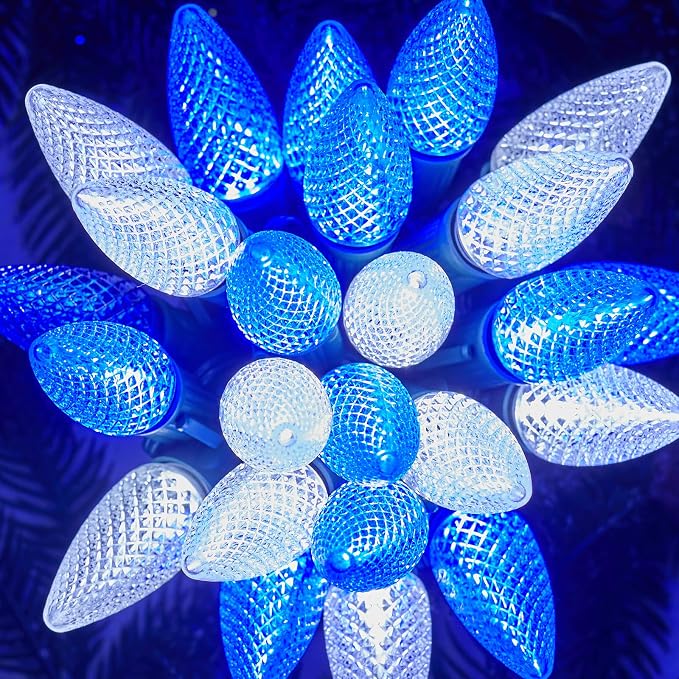 Brightown C9 Christmas String Lights, Blue and Pure White Commercia Outdoor Christmas Lights with 100 Strawberry C9 LED Bulbs, Waterproof Extendable UL Certified for Party Holiday Indoor Xmas Decor