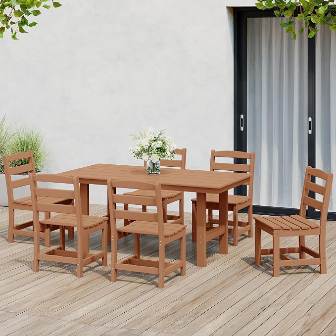 Costaelm Outdoor Patio Table, Outdoor Dining Table for 6, Weather Resistant Rectangle Patio Table with Umbrella Hole for Outside, Garden, Poolside, Porch, Teak