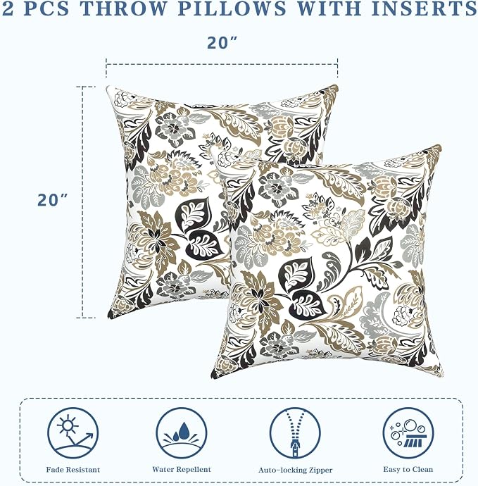 LVTXIII Outdoor Throw Pillows, Decorative Throw Pillows with Inserts, 20"x20" Square Pillows for Bed, Couch, Sofa and Patio Furniture, Set of 2, Dailey Tan