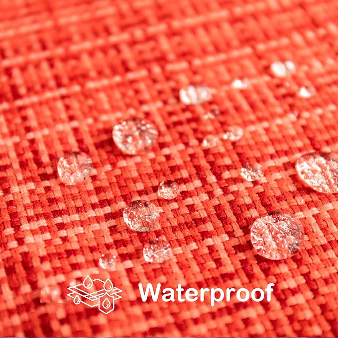 Kevin Textile Outdoor Waterproof 24x24 Inch Pillow Covers 2 Pack, Red | Water Resistant, Faux Linen Yarn-dyed, Woven Texture Euro Throw Pillow Covers for Tent Patio Garden Couch Sofa