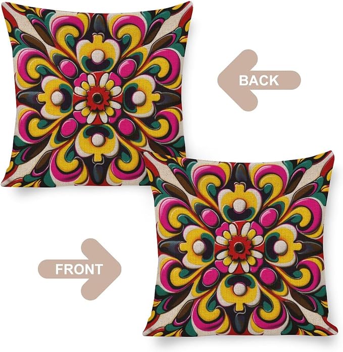 Pillow Case Protector Mexican Flowers Pillowcase 16"x16" White Watercolor Floral Decorations Pillow Covers Pillowcase for Couch Sofa Bedroom Car Living Room Patio Garden Balcony Couch Deck Chair