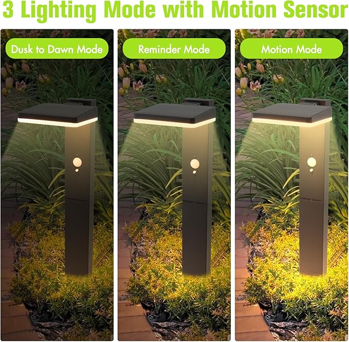 Solar Pathway Lights Outdoor Waterproof, Motion Sensor Lights | Aluminum, 20" Tall, 600LM Super Bright, Adjustable Head, Dusk to Dawn 12+ Hour Battery Life, Suitable for Lawns or Concrete