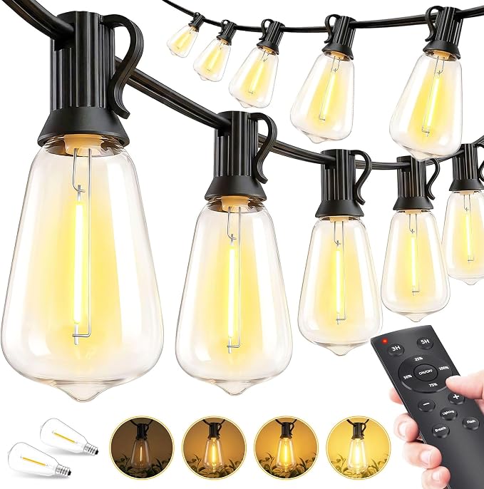Outdoor Lights String Patio Outside - 100ft 30M LED Waterproof Light ST38 | Dimmable, Shatterproof, Hanging Lighting Edison Bulb Deck Backyard Gazebo Balcony Party Bistro Cafe Pergola Garden Yard Porch