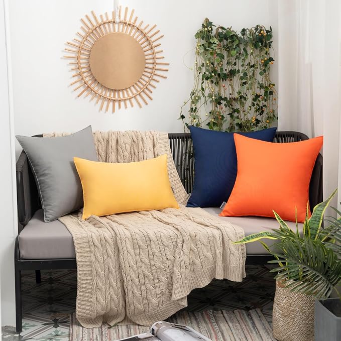 MIULEE Decorative Outdoor Waterproof Pillow Covers 18x18 Orange | Decorative Patio Furniture,Pack of 2,Accent Square Soild Throw Pillow Covers,Summer Garden Tent Couch Sofa