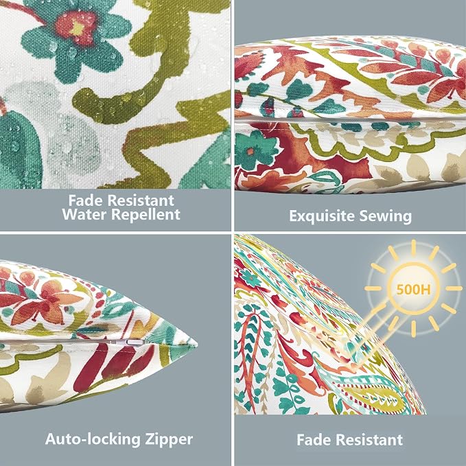 LVTXIII Outdoor Lumbar Pillow Covers 12 x 20 Inch, Patio Fluffy Pillow Cases ONLY, 2 Pack Water-Repellent Lumbar Cushion Cases for Home Patio Garden Sofa Bed Furniture Ornament, Pretty Paisley
