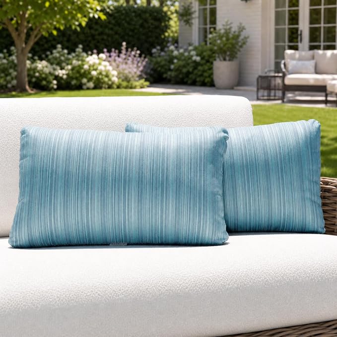 Set of 2 Outdoor Lumbar Pillows with Inserts, 12x20 Inch Patio Pillows with Water Resistant Cover, Removable Zipper Outdoor Throw Pillow for Wicker Furniture, Sofa, Garden and Porch