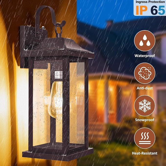 Dusk to Dawn Porch Light Outdoor Bronze 17 Inch | 1 Pack ETL Listed, Photocell Sensor Oil Rubbed Bronze Exterior Light Fixture, IP65 Waterproof Outside Wall Mounted Lamp