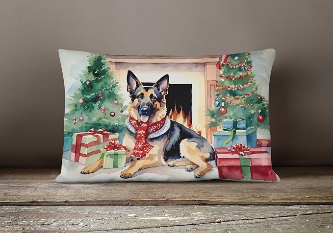 Caroline's Treasures DAC2662PW1216 German Shepherd Cozy Christmas Throw Pillow Machine Washable, Indoor Outdoor Decorative Pillow for Couch, Bed or Patio, 12HX16W