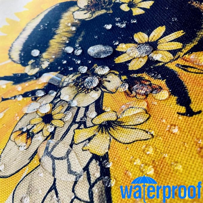 Outdoor Bee Pillow Covers Waterproof Furniture Decor Patio Garden Bee Decorations for Home Outside Chair Cushions Throw Pillows 18x18 Inch Set of 4 Decorative for Couch Sofa ﻿