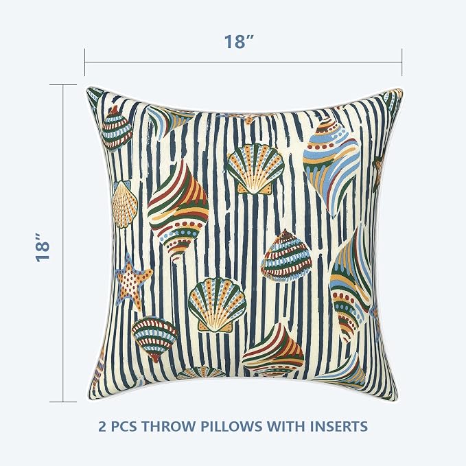 LVTXIII Outdoor Throw Pillows 18x18 Patio Waterproof Square Pillows with Piping Fade Resistant Accent Pillow for Spring Summer Garden Decoration, Set of 2, Crayon Shells