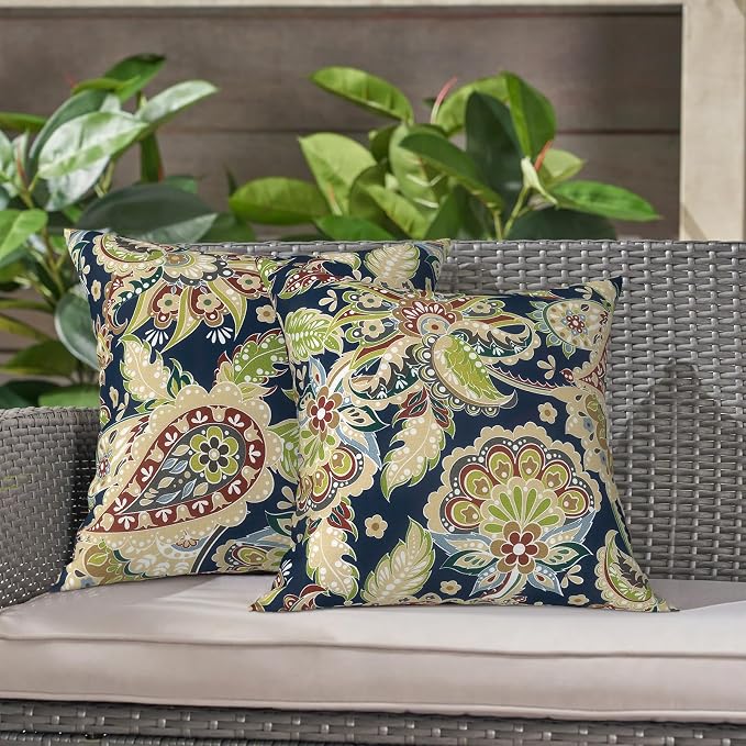 LVTXIII Outdoor Throw Pillows 16x16 Inch, Set of 2 Square Decorative Pillows with Inserts for Patio Furniture, Porch Chair, Garden Sofa, Paisley Bloom
