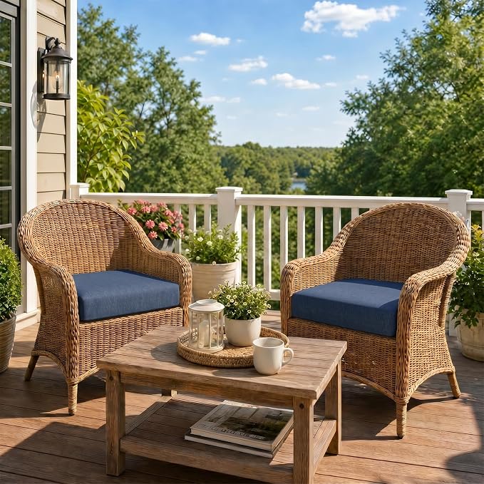 Aoodor Patio Chair Cushions Set of 4, 23 x 26 x 4 Inch Water Resistant Outdoor Seat Cushions with Handle and Ties, Square Corner Cushions for Patio Furniture Garden Lawn, Navy Blue
