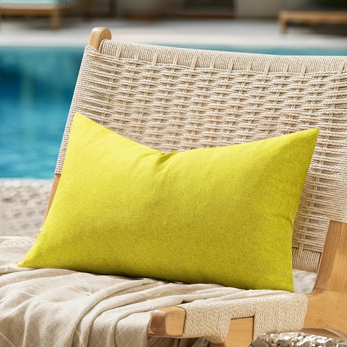 ANRODUO Outdoor Waterproof Pillow Covers for Patio 12x20 Lime Green 2 Pack | Outdoor Pillow Covers for Patio Furniture, Decorative Linen Cushion Sham, Outside Lumbar Pillowcase for Garden Balcony Decor