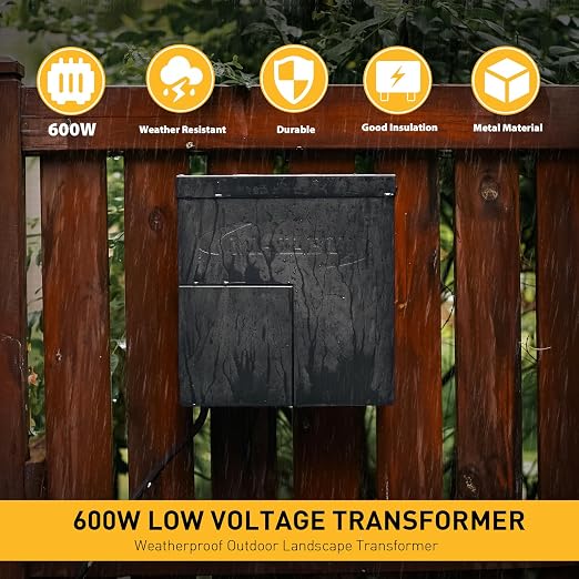 Malibu 600W Low Voltage Transformer Outdoor Landscape Lighting Transformer 120V AC to 12V AC with Sensor and Weather Shield for Garden LED Lighting, Spotlight, Pathway Light, ETL Listed