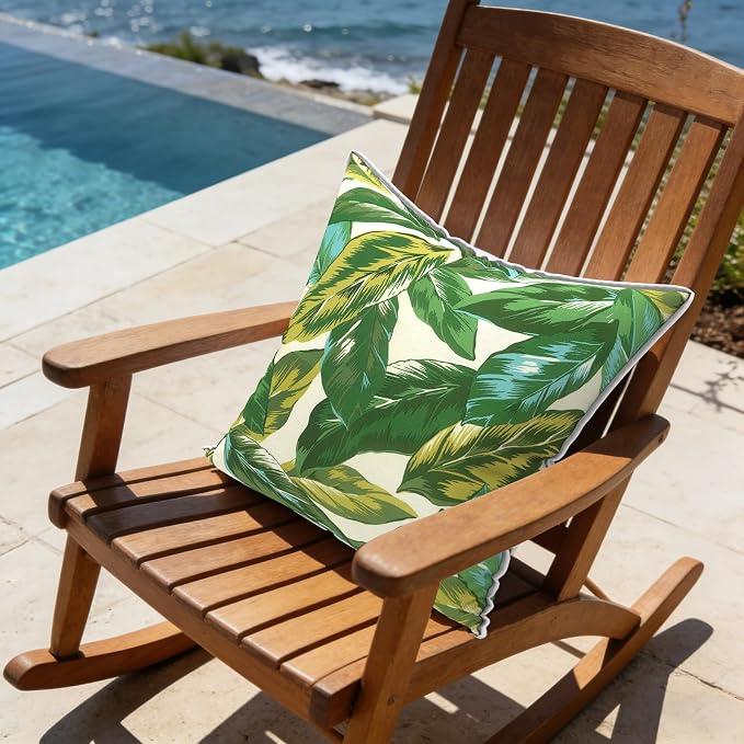 LVTXIII Outdoor Throw Pillows Set of 2, Patio Waterproof Pillows Fade Resistant Accent Pillows for Home and Garden Furniture Decoration, 16x16 Inch, Lush Leaf Jungle