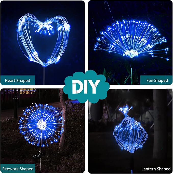 Solar Firework Lights, 2 Pack 120 LEDs 2 Lighting Modes Solar Garden Lights Outdoor Waterproof for Yard Patio Walkway Pathway Party Wedding Christmas Decorative - Blue
