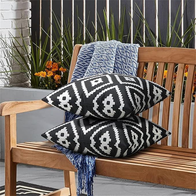 Adabana Outdoor Waterproof Boho Pillow Covers Set of 2 18x18 Inch | Waterproof Throw Pillow Covers for Patio, Porch, Garden Furniture