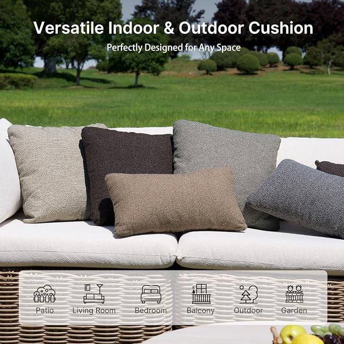 Outdoor Lumbar Pillow Set of 2 with Inserts, Outdoor Throw Pillow Water Resistant for Patio Furniture, 12x20 Inch Outdoor Pillows with Removable Zipper Cover