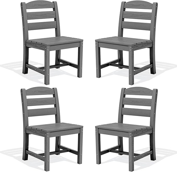 SERWALL Outdoor Armless Dining Chairs Set of 4, All-Weather HDPE Patio Chair with 19.7" Widened Seat, for Backyard, Garden, Gray