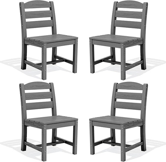 SERWALL Outdoor Armless Dining Chairs Set of 4, All-Weather HDPE Patio Chair with 19.7" Widened Seat, for Backyard, Garden, Gray