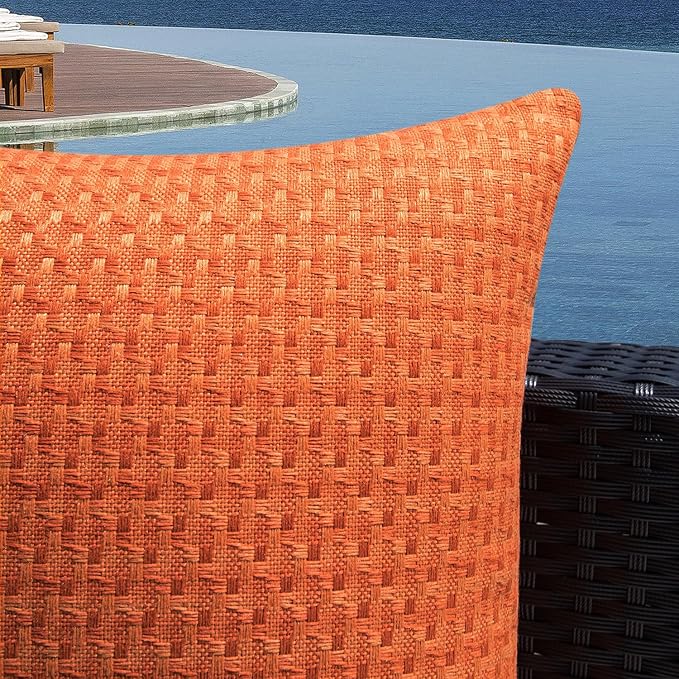 Kevin Textile Outdoor Waterproof 18"x18" Pillow Covers 2 Pack, Burnt Orange | Water Resistant Weaving Faux Linen Texture Throw Pillow Covers, Outside Decorative Pillowcases for Garden Patio Balcony Couch