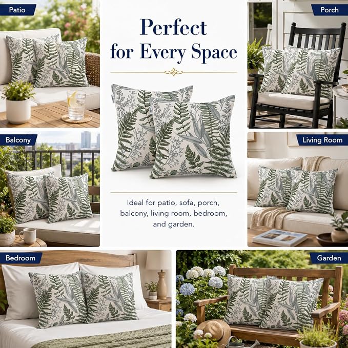 Outdoor Pillows 18×18 Inch Decorative Throw Pillows with Inserts | Set of 2 Fade Resistant Patio Pillows for Porch Garden Couch and Patio Furniture