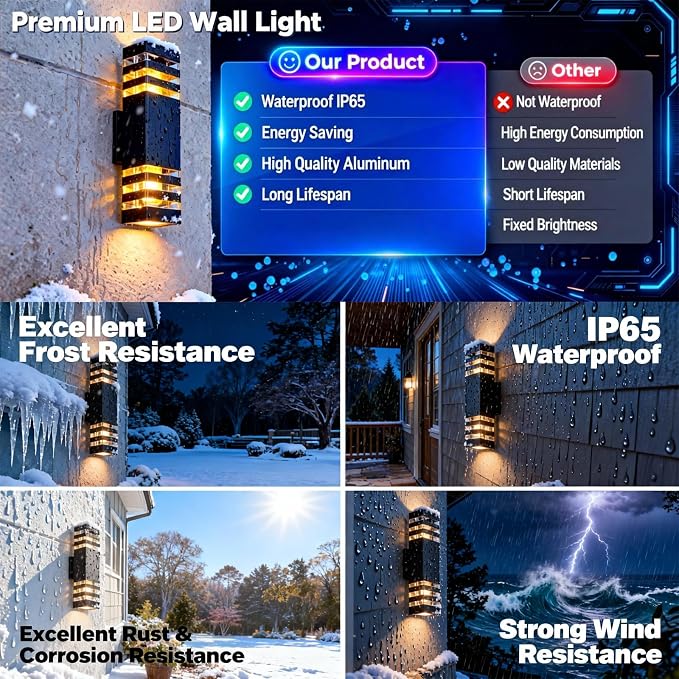 8Pack 15inch Outdoor LED Wall Lights,18W Outdoor Up&Down Wall Light Aluminum Body 4000K Day White Waterproof IP65 Outside Wall Lights 1800LM Outdoor Wall Mount Lights for Wall porch Garage Garden