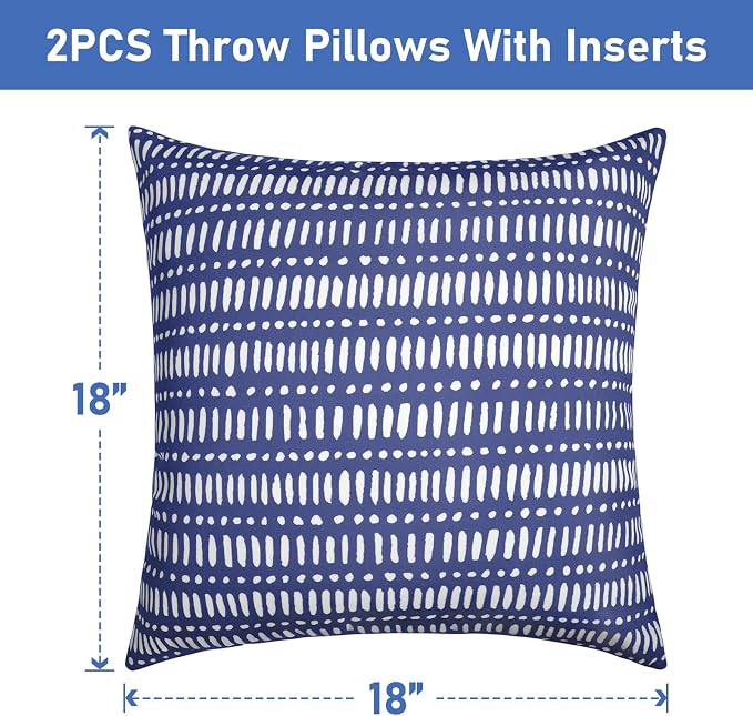 Pack of 2 Outdoor Pillows, 18x18 Outdoor Throw Pillows Waterproof | Decorative Patio Pillows, Outdoor Square Pillows, Fluffy and Supportive, Couch and Garden Use, Pebble Dark Blue