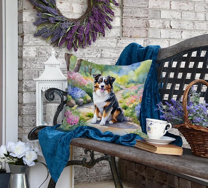 Caroline's Treasures Australian Shepherd Spring Garden Throw Pillow Machine Washable, Indoor Outdoor Decorative Pillow for Couch, Bed or Patio, 18Hx18W