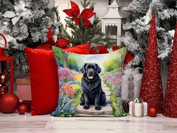 Caroline's Treasures Newfoundland Spring Path Throw Pillow Machine Washable, Indoor Outdoor Decorative Pillow for Couch, Bed or Patio, 14Hx14W