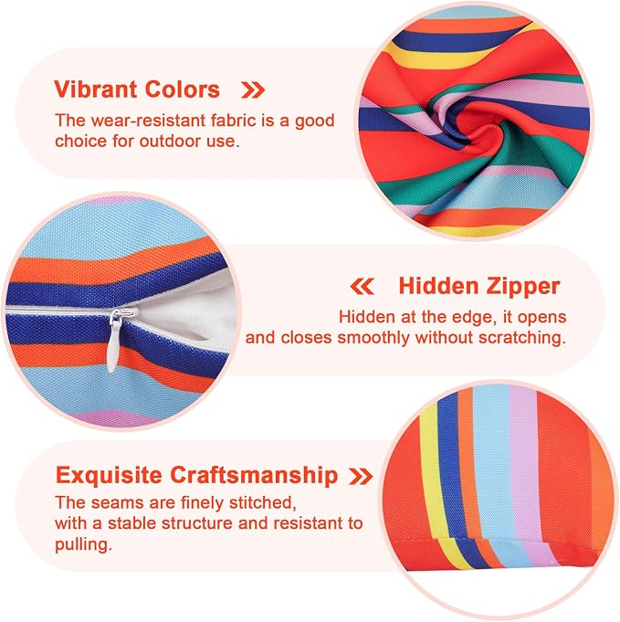 Eternal Beauty 20X20'' Set of 2 Outdoor Decorative Pillow Covers Waterproof Outdoor Pillow Covers for Spring Summer Patio Throw Pillows, Red Stripe, 20X20 inches