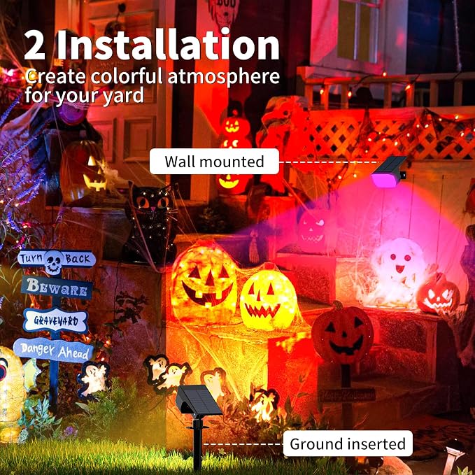 WENATY Solar Spot Lights Outdoor Waterproof, Solar Spotlights, 6 Packs, RGB | 7 Lighting Modes, WENATY Color Changing Solar Landscape Lights for Halloween & Christmas Decorations, Yard, Garden, House