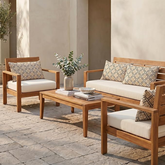RSH DECOR: Sunbrella Jumbo Lumbar Pillows Set of 4 | 26" x 16" | Indoor Outdoor – Patio, Lounge, Adirondack | Water & Fade-Resistant | Down-Alternative Inserts | Made in USA (Dwell Mahogany)