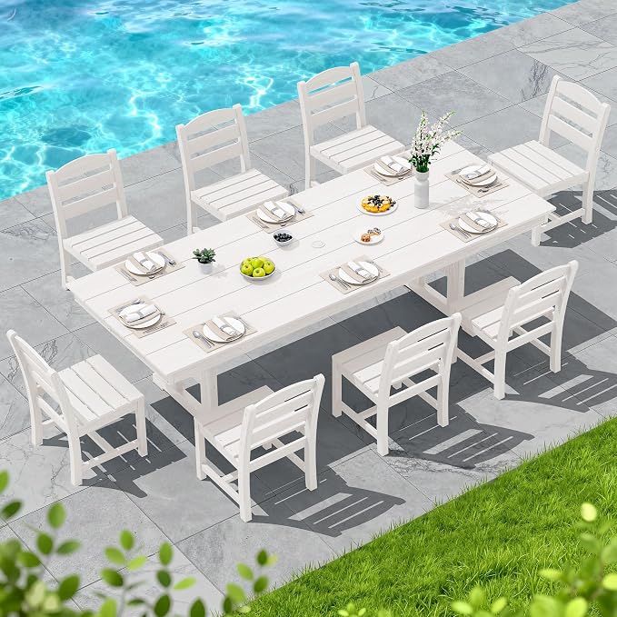 SERWALL Outdoor Armless Dining Chairs Set of 2, All-Weather HDPE Patio Chair with 19.7" Widened Seat, for Backyard, Garden, White