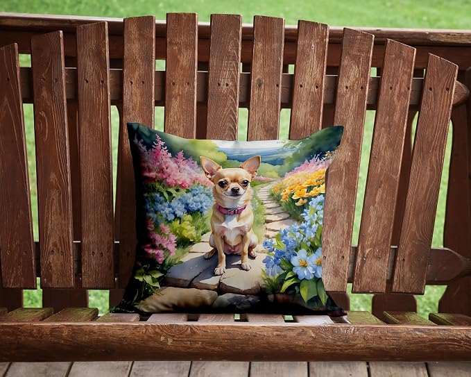 Caroline's Treasures Chihuahua Spring Path Throw Pillow Machine Washable, Indoor Outdoor Decorative Pillow for Couch, Bed or Patio, 14Hx14W