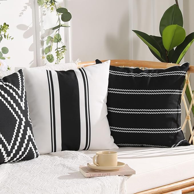 DFXSZ Outdoor Black Waterproof Geometry Pillow Covers 18x18 Set of 4 | Spring Summer Waterproof Modern Throw Pillowcases（No Inserts） Outdoor Decor for Patio Funiture Garden Polyester Covers