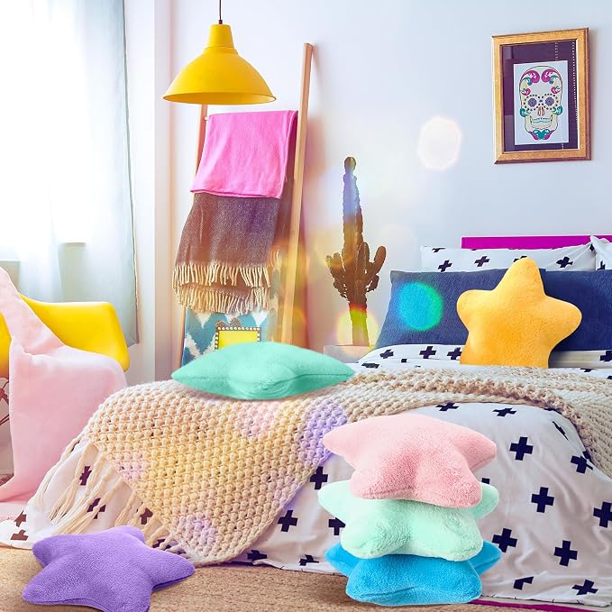 Beeveer 8 Pack Star Throw Pillow Plush for Bed Sofa Bedroom Floor,Cute | Back to School Gift Decor,Stuffed Star Shaped Pillows for School Reading Corner, Soft Plush Cushions for Sleepover Room