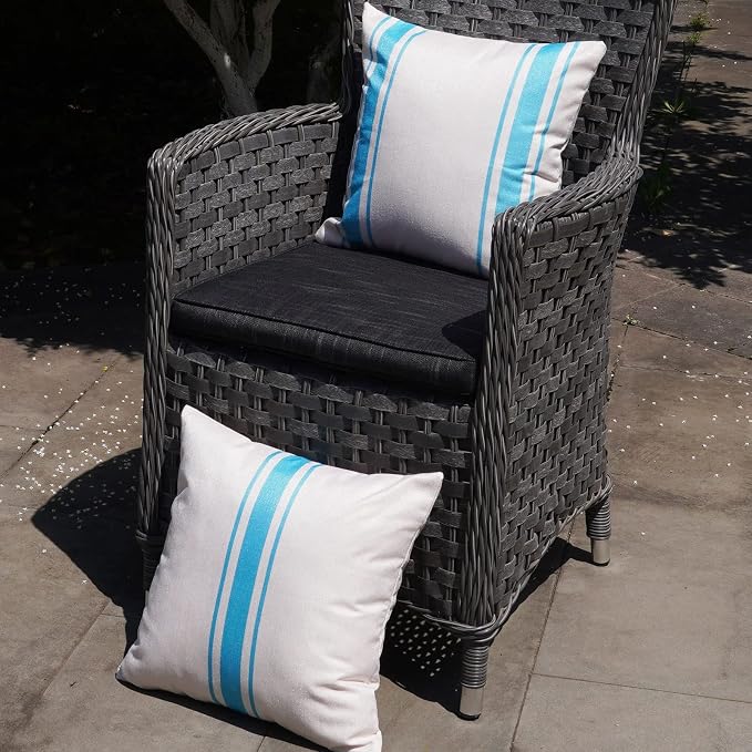 ONWAY Outdoor Pillow Covers Waterproof 16x16 Set of 2 Decorative Linen Throw Pillow Cover Beige and Blue Striped Outdoor Pillows for Patio Furniture