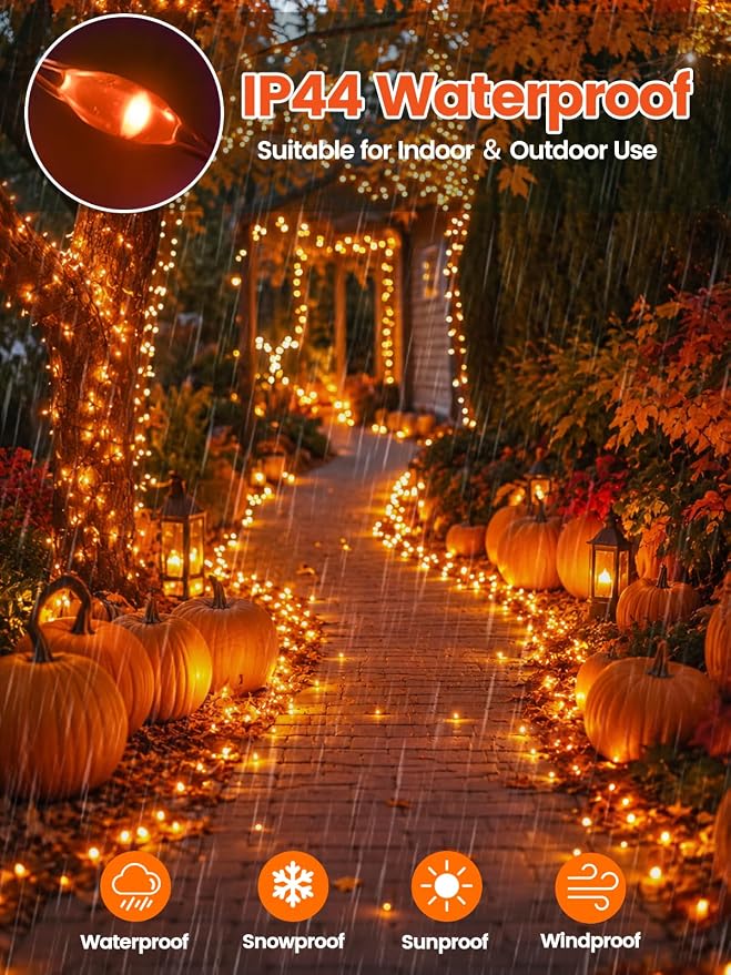 4 Pack 60 LED Fairy Lights Battery Operated with Timer, Fall Lights Orange | 20 FT , Cuttable, Waterproof Battery Fall String Lights for Thanksgiving Indoor Outdoor, Bedroom, DIY, Halloween Decorations