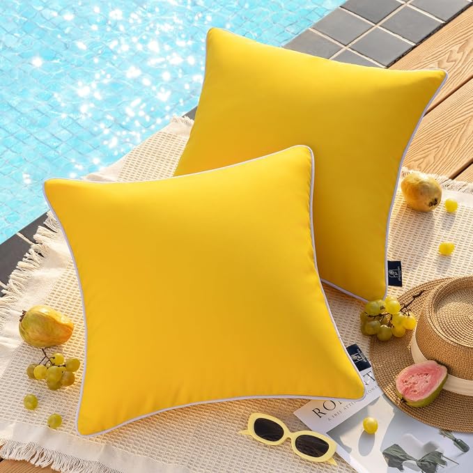 Phantoscope Pack of 2 Outdoor Waterproof Solid Throw Decorative Pillow Cover Decorative Square Outdoor Pillows Cushion Case Patio Pillows for Couch Tent (20''x20'', Yellow)