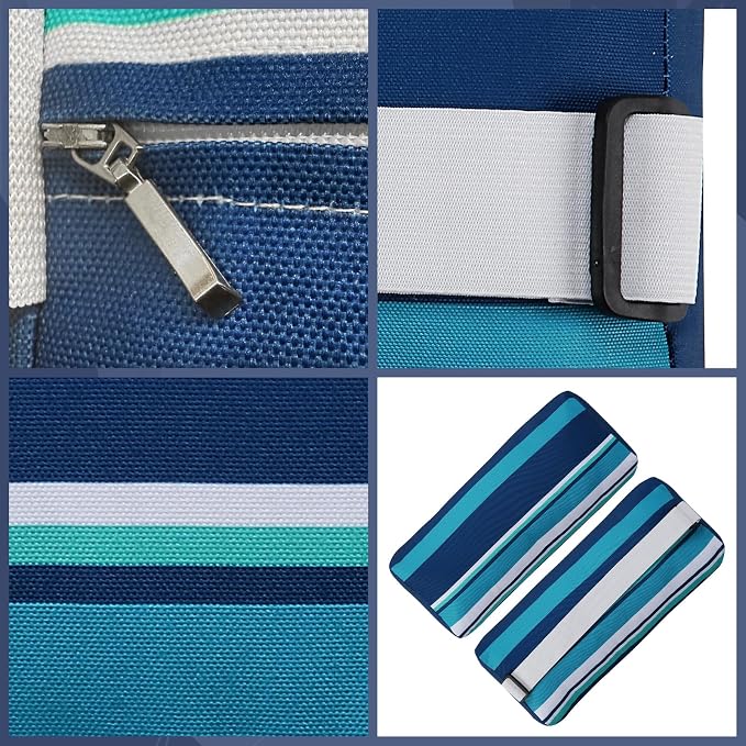 Outdoor Pillow for Chaise Lounge Chair, 4 Pack Chaise Lounge Pillows Water Resistant Head Support Pillow with Adjustable Strap for Patio Garden Pool Beach Chairs, Blue Stripes