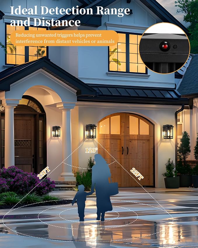 Motion Sensor Outdoor Wall Light Fixtures, 2 Packs, Black | 9.76", Waterproof, Dusk to Dawn, Anti-Rust