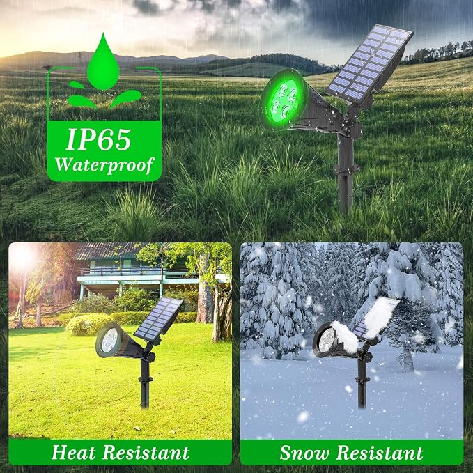 T-SUN Green Solar Spotlights, IP65 Waterproof Outdoor 4 LED Solar Garden Lights, Auto ON/Off Adjustable Wall Lights, 180°Angle Adjustable for Tree,Patio,Yard,Driveway,Stairs,Pool Area (Green-4 Pack)