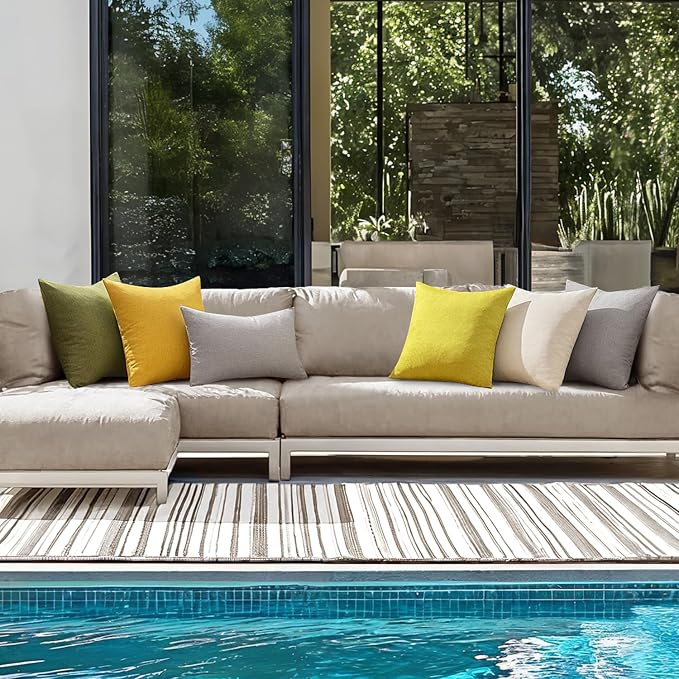 ANRODUO Outdoor Waterproof Pillow Covers for Patio 18x18 Yellow Set of 2 | Outdoor Pillow Covers for Patio Furniture, Decorative Linen Cushion Sham, Outside Square Pillowcase for Garden Balcony Decor