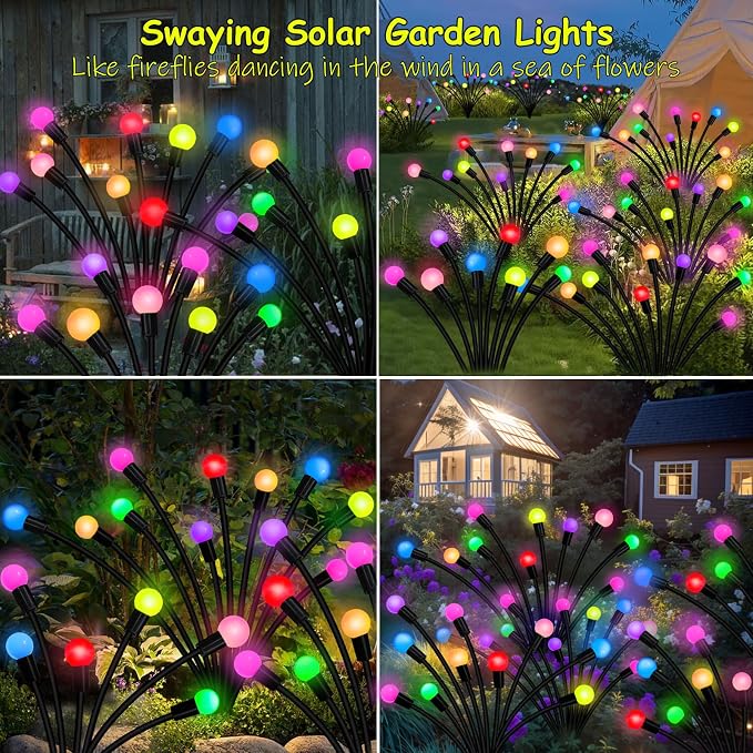 Kohlrabi Solar Garden Lights Outdoor, 10 Pack 80 LED Solar Firefly Lights Waterproof, Sway by Wind, Swaying Light for Yard Patio Backyard Garden Planter Flower Bed Pathway Decoration