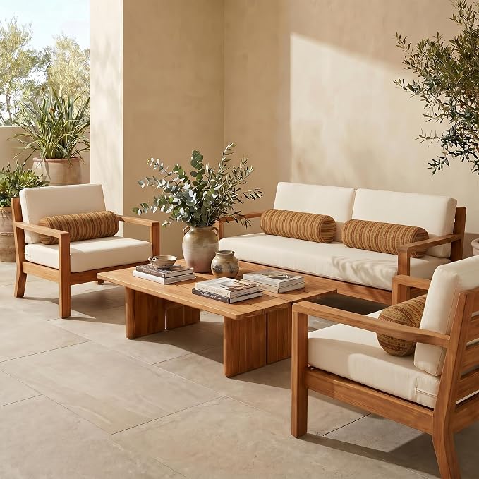 RSH DECOR: Sunbrella Neck Roll Pillows Set of 4 | 24” x 8” | Outdoor Bolster for Patio, Deck, Porch, or Poolside Chairs | Fade & Water-Resistant | Made in USA (Limelite Teak)